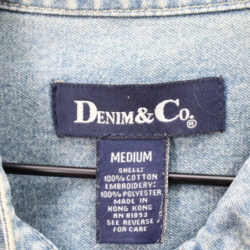 Denim & Co Vintage Y2K Denim Floral Embroidered Utility Jean Jacket Size Medium - Picture 4 of 4
